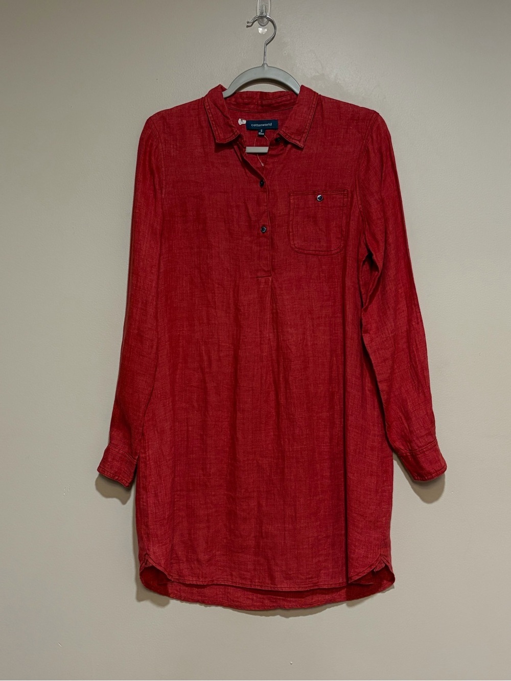 Cotton World | New Linen long sleeve tunic mini dress Women’s size S shirt dress